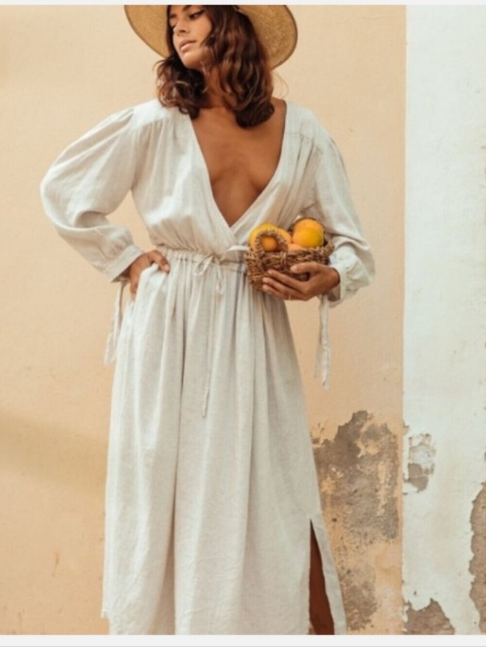 MYRAH PENALOZA linen blend boho midi dress - size small/medium